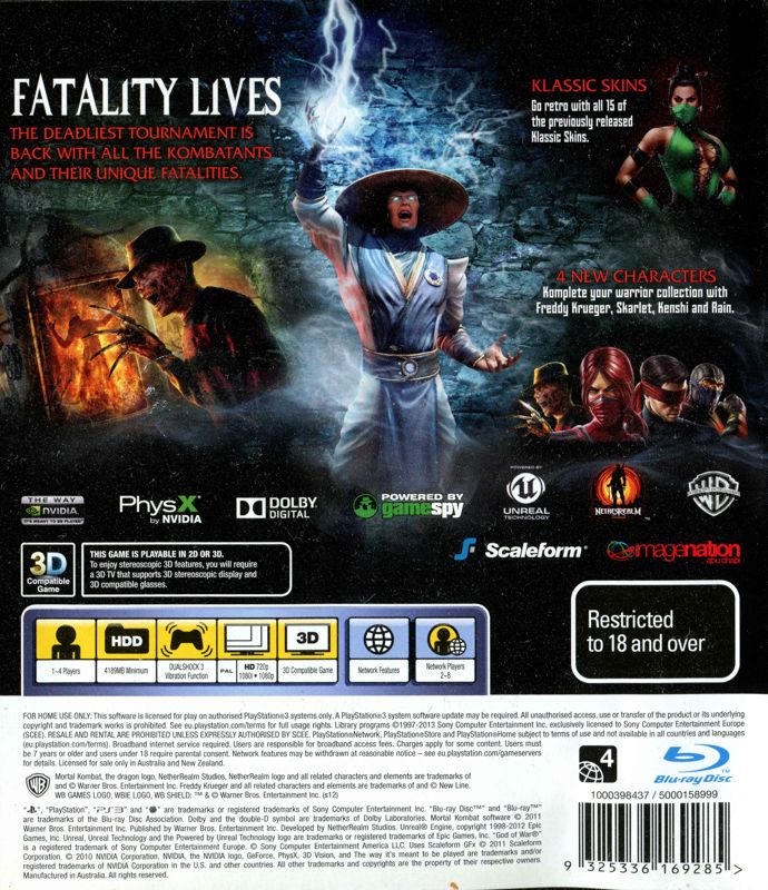 Back Cover for Mortal Kombat: Komplete Edition (PlayStation 3)