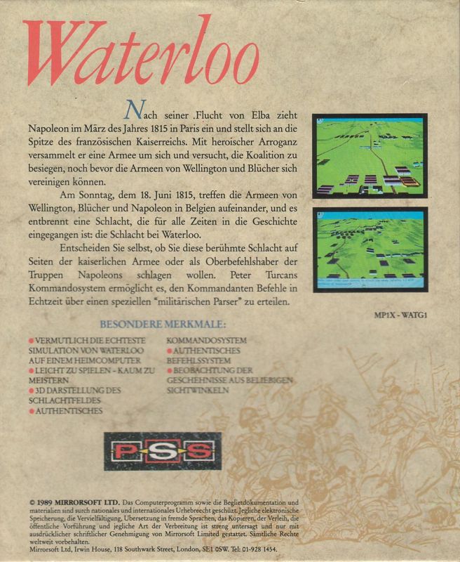 Back Cover for Waterloo (Atari ST)