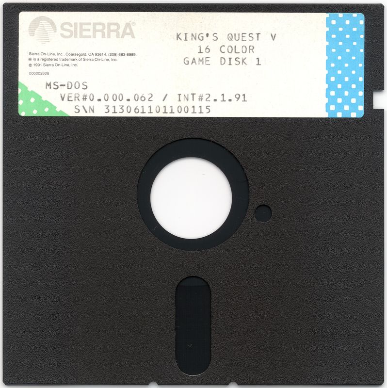 Media for King's Quest V: Absence Makes the Heart Go Yonder! (DOS) (Re-release): 5.25" Disk 1/5