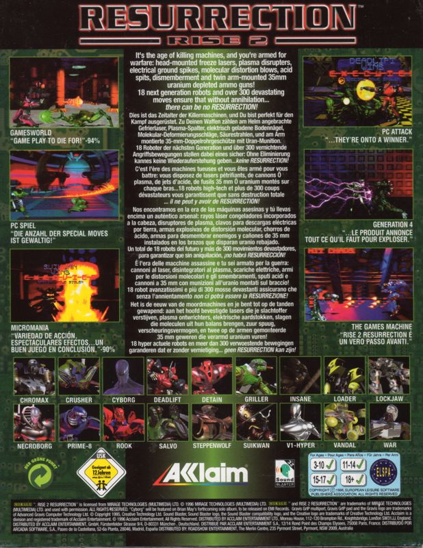 Back Cover for Rise 2: Resurrection (DOS)