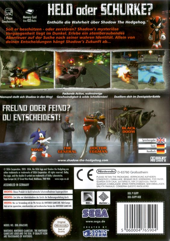 Back Cover for Shadow the Hedgehog (GameCube)