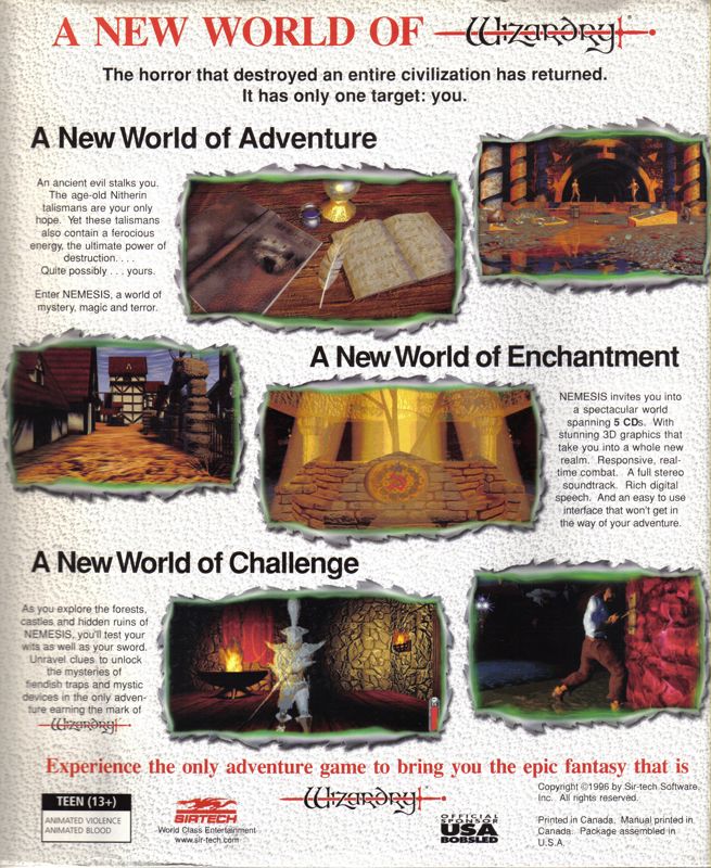 Back Cover for Nemesis: The Wizardry Adventure (DOS): Slide-in wrapping