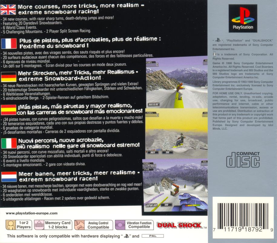 Back Cover for Cool Boarders 3 (PlayStation) (Platinum release)