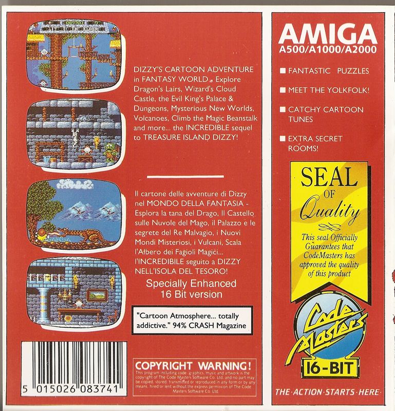 Back Cover for Fantasy World Dizzy (Amiga)