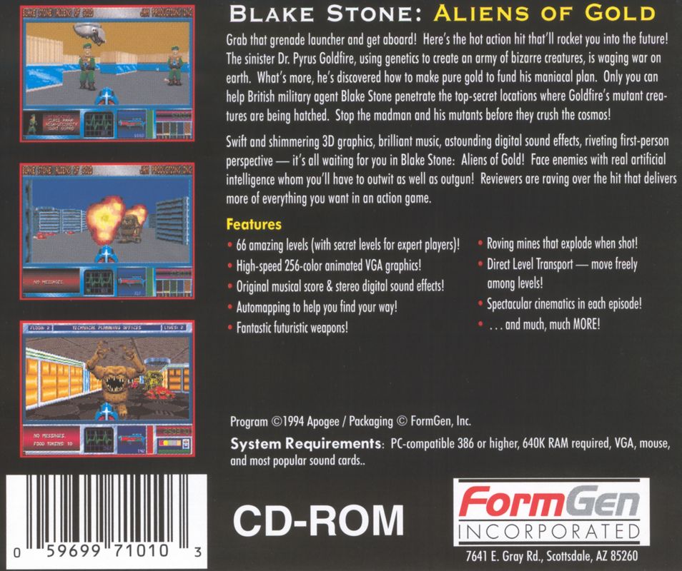 Back Cover for Blake Stone: Aliens of Gold (DOS)