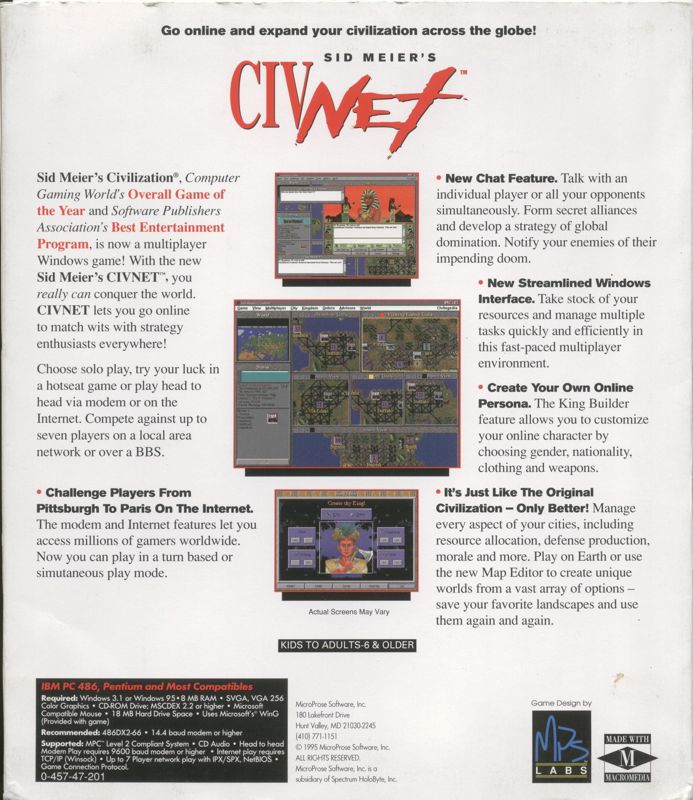 Back Cover for Sid Meier's CivNet (Windows 3.x)