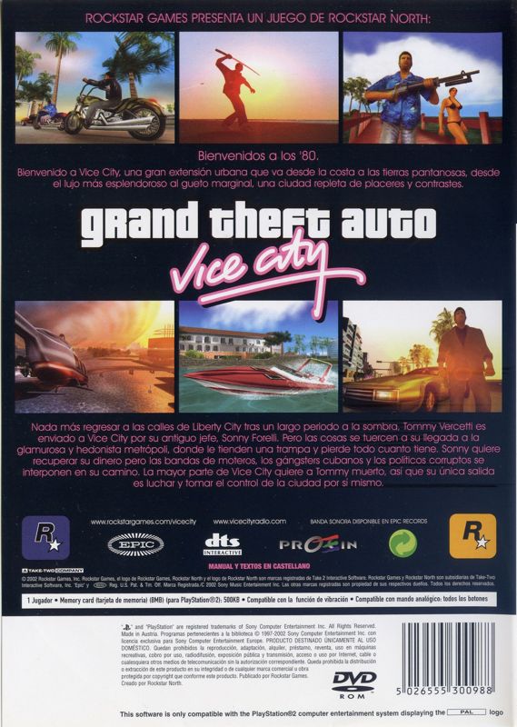 Back Cover for Grand Theft Auto: Vice City (PlayStation 2)