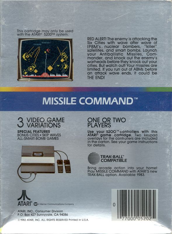 Back Cover for Missile Command (Atari 5200)