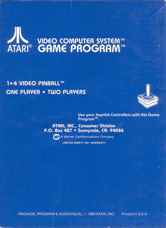 Back Cover for Video Pinball (Atari 2600)