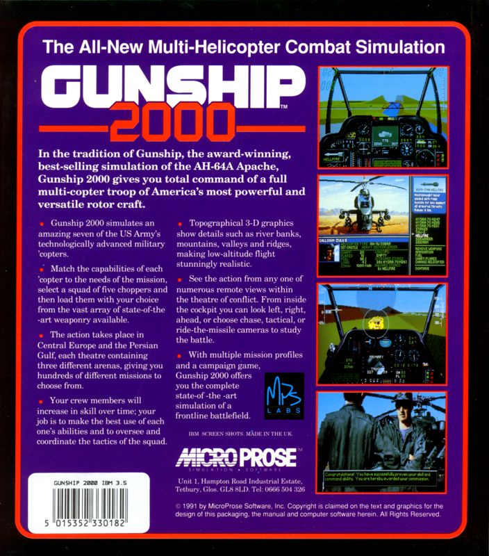 Back Cover for Gunship 2000 (DOS) (3.5" DD Floppy Disk release)