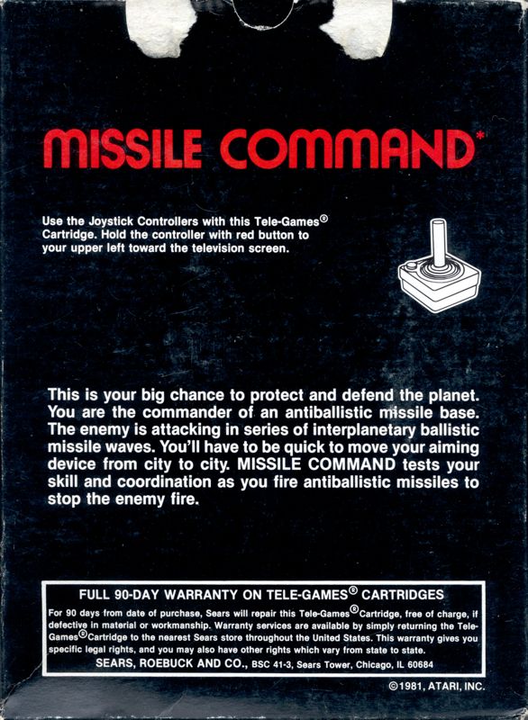Back Cover for Missile Command (Atari 2600) (Sears Tele-Games release)