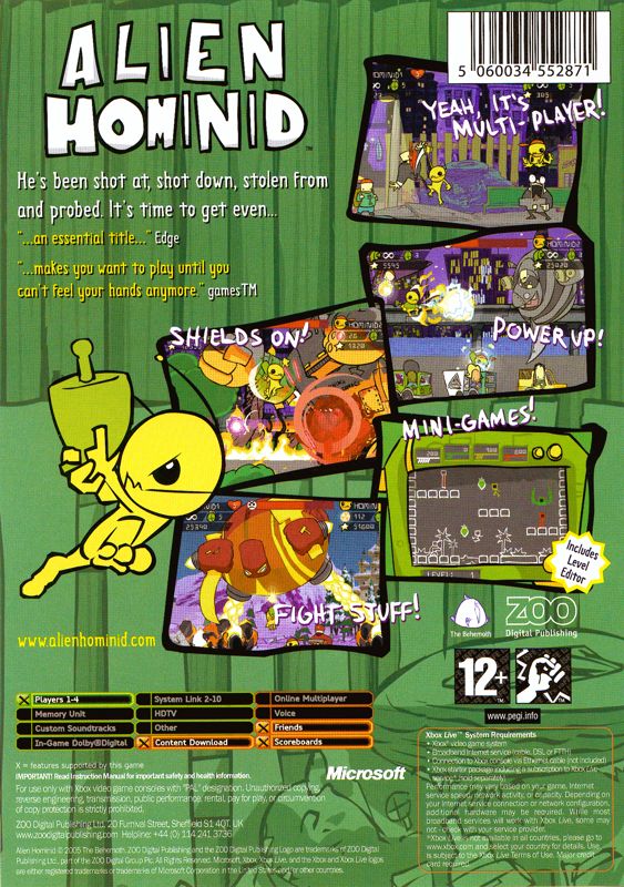 Back Cover for Alien Hominid (Xbox)