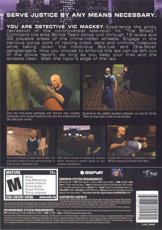 Back Cover for The Shield: The Game (Windows)