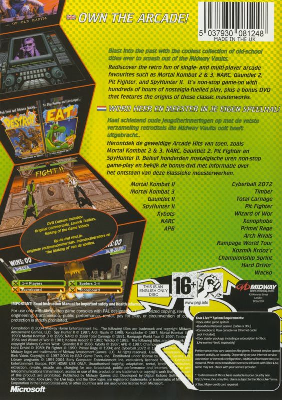 Back Cover for Midway Arcade Treasures 2 (Xbox)