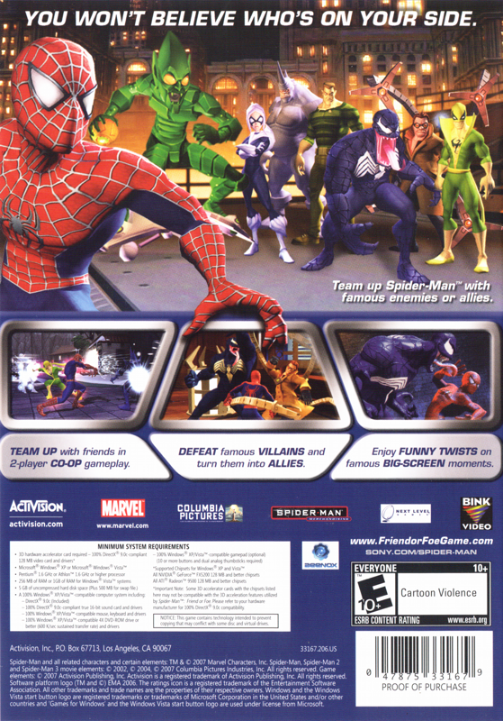 Back Cover for Spider-Man: Friend or Foe (Windows)