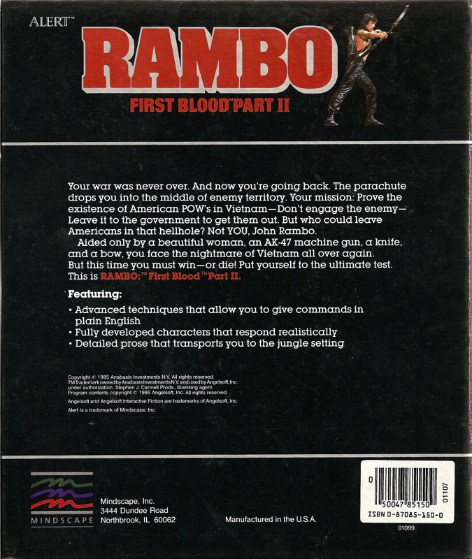 Back Cover for Rambo: First Blood Part II (DOS)