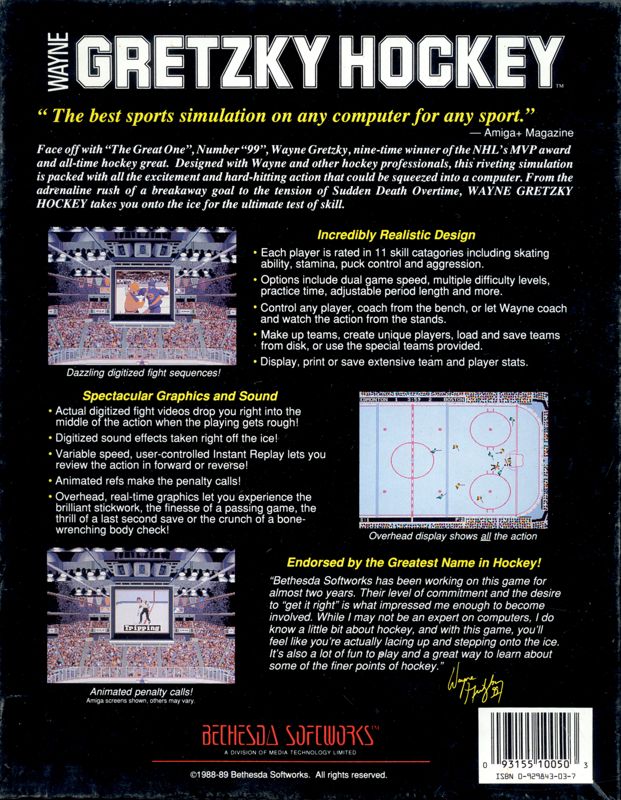 Back Cover for Wayne Gretzky Hockey (DOS)