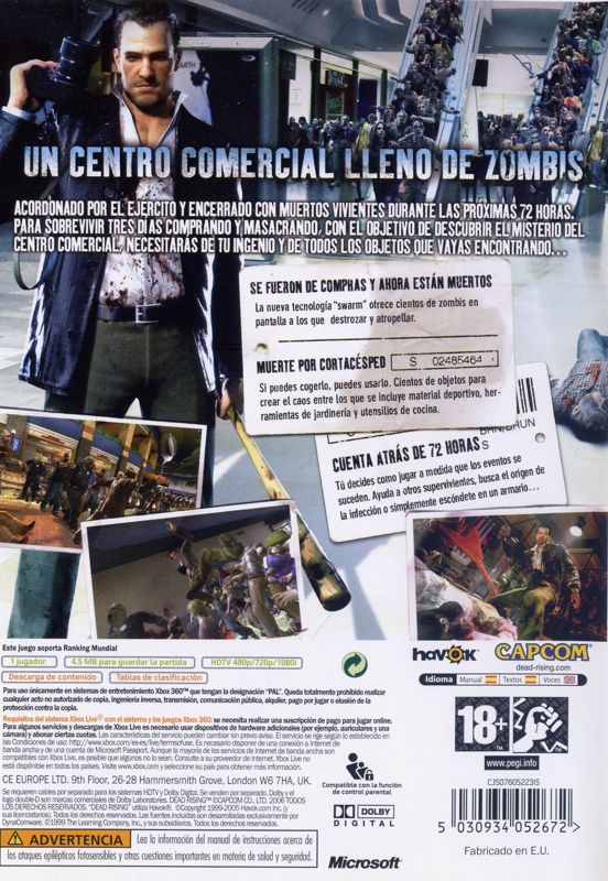 Back Cover for Dead Rising (Xbox 360)