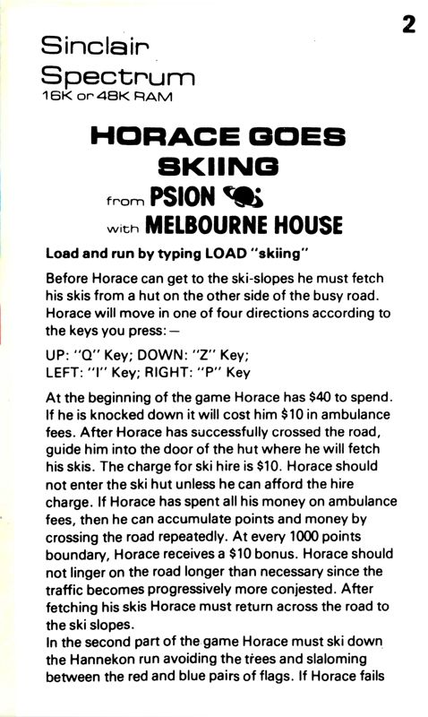 Inside Cover for Horace Goes Skiing (ZX Spectrum): ad-blurb side B (reverse ad-blurb side A)