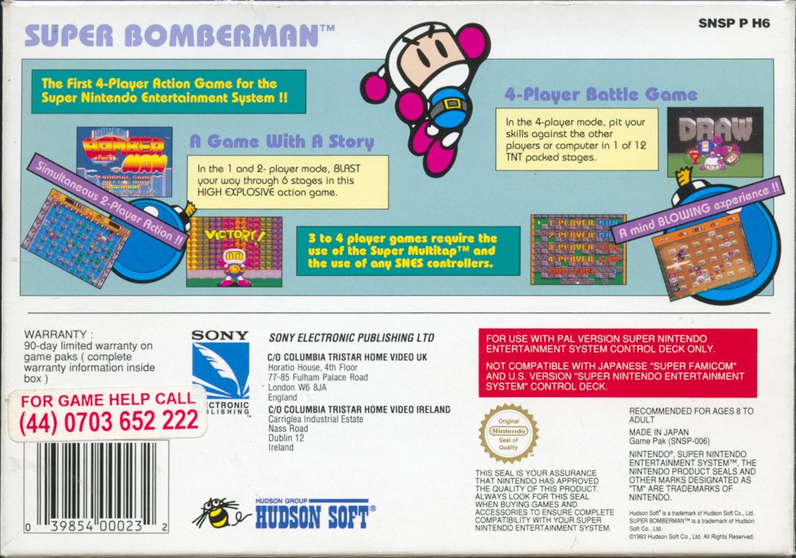 Back Cover for Super Bomberman (SNES)