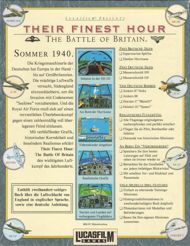 Back Cover for Their Finest Hour: The Battle of Britain (Atari ST)
