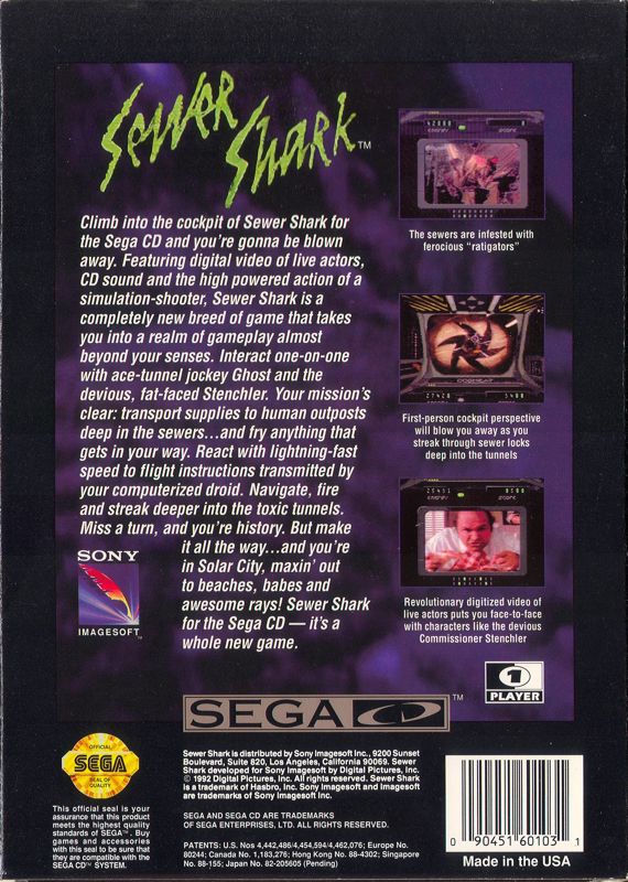 Back Cover for Sewer Shark (SEGA CD)