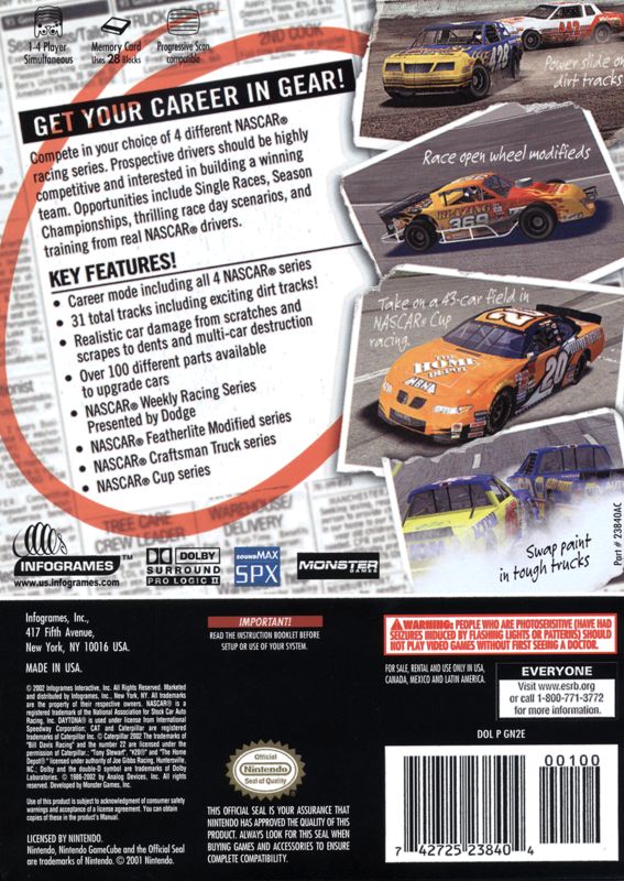 Back Cover for NASCAR: Dirt to Daytona (GameCube)