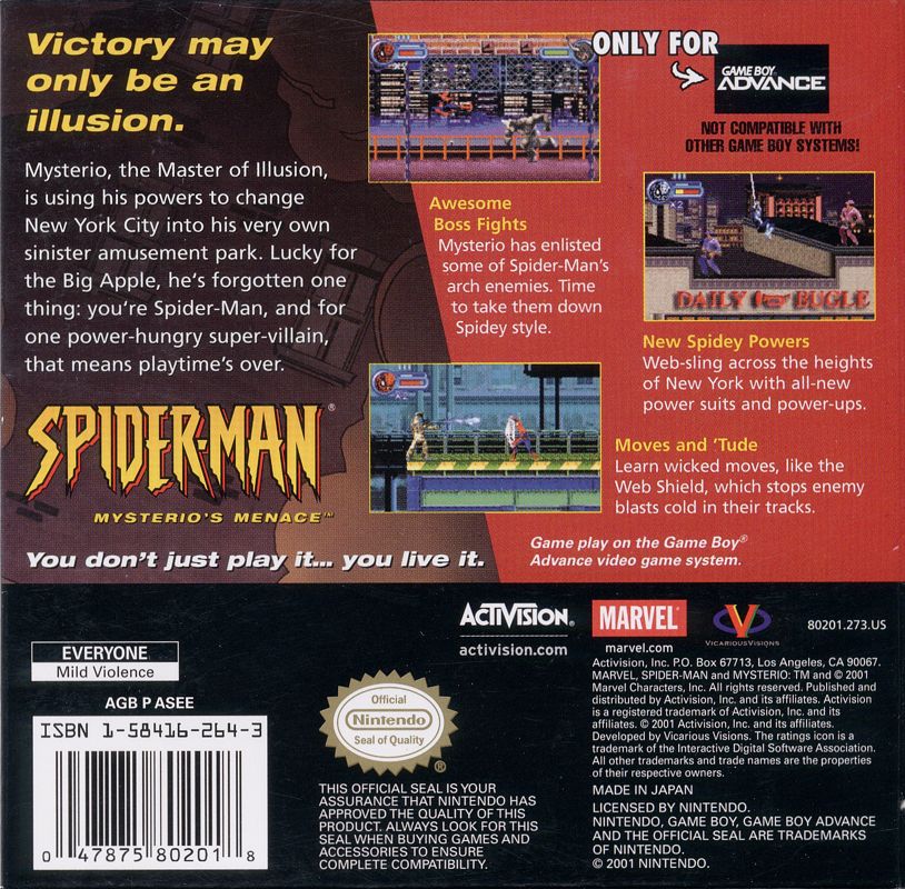 Back Cover for Spider-Man: Mysterio's Menace (Game Boy Advance)