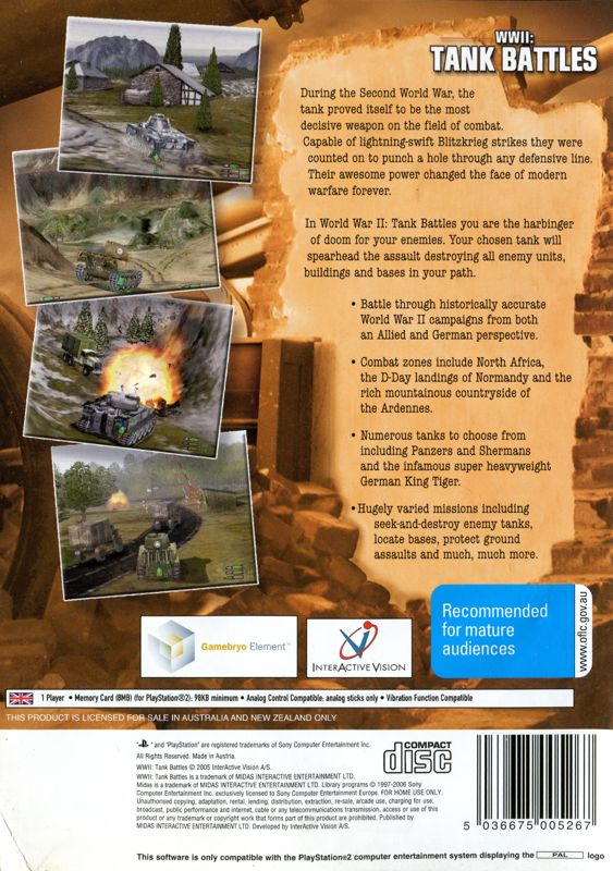 Back Cover for WWII: Tank Battles (PlayStation 2)