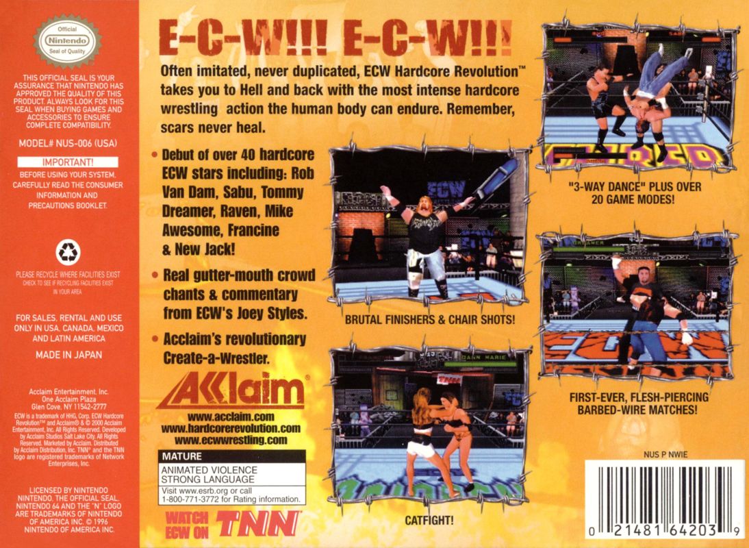 Back Cover for ECW Hardcore Revolution (Nintendo 64)