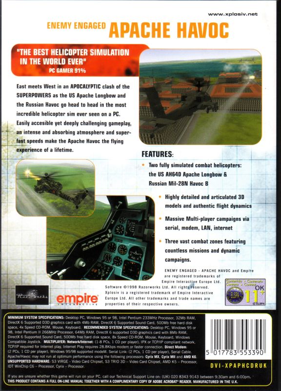 Back Cover for Enemy Engaged: Apache/Havoc (Windows) (Xplosiv release)