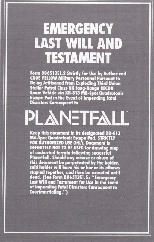 Extras for The Lost Treasures of Infocom (DOS) (3.5" Floppy IBM PC, XT, AT, PS/2, Tandy release): Fold-out Map for Planetfall: Front