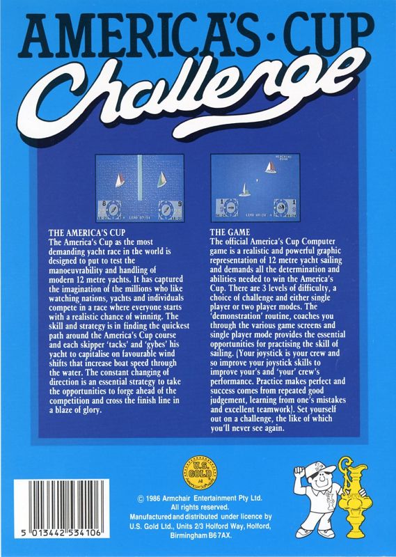 Back Cover for The Official America's Cup Sailing Simulation (Commodore 64)