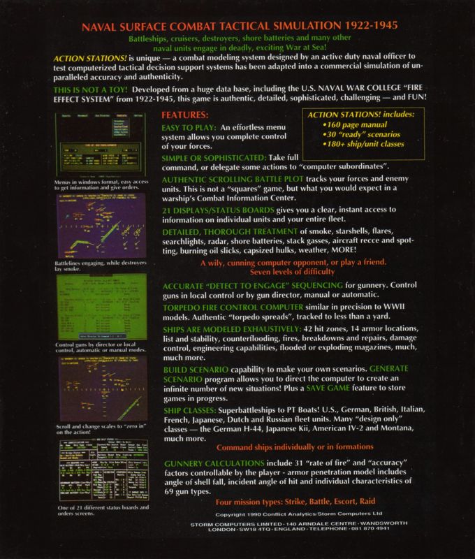 Back Cover for Action Stations! (DOS)