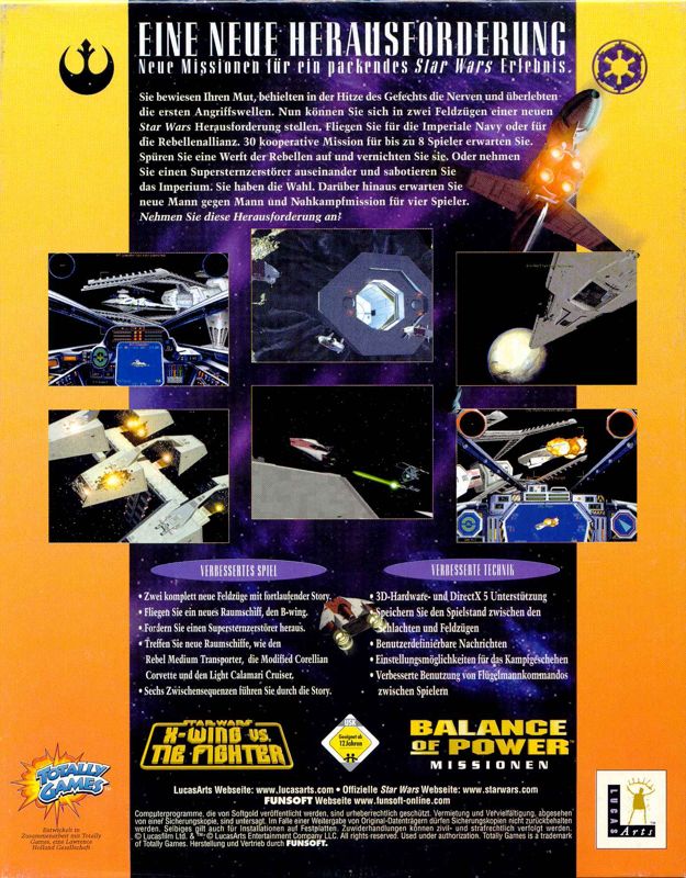 Back Cover for Star Wars: X-Wing Vs. TIE Fighter - Balance of Power Campaigns (Windows)