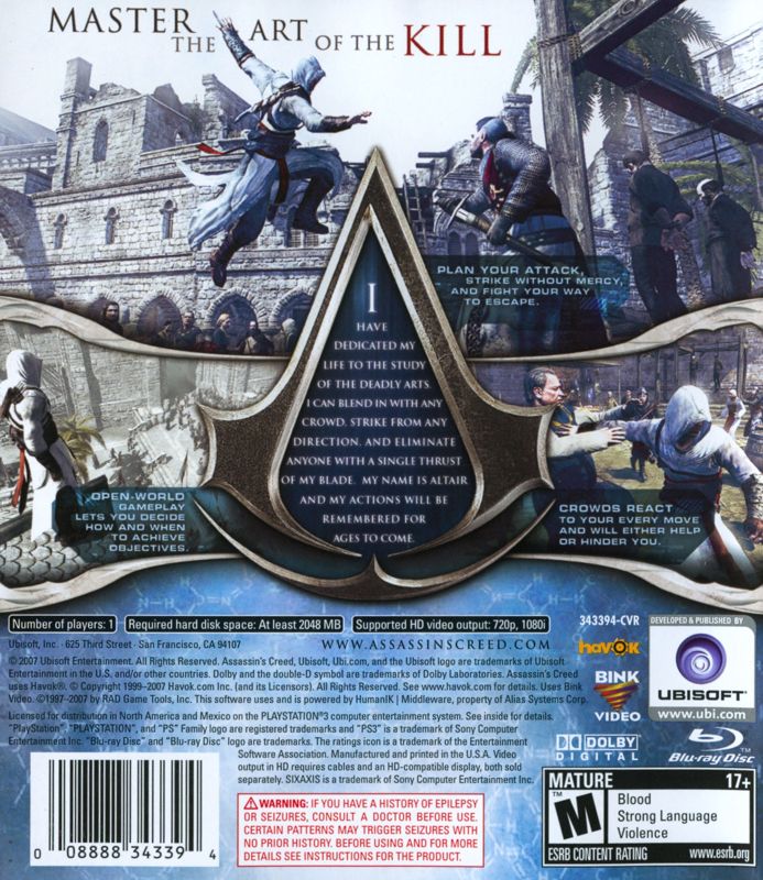 Back Cover for Assassin's Creed (PlayStation 3)