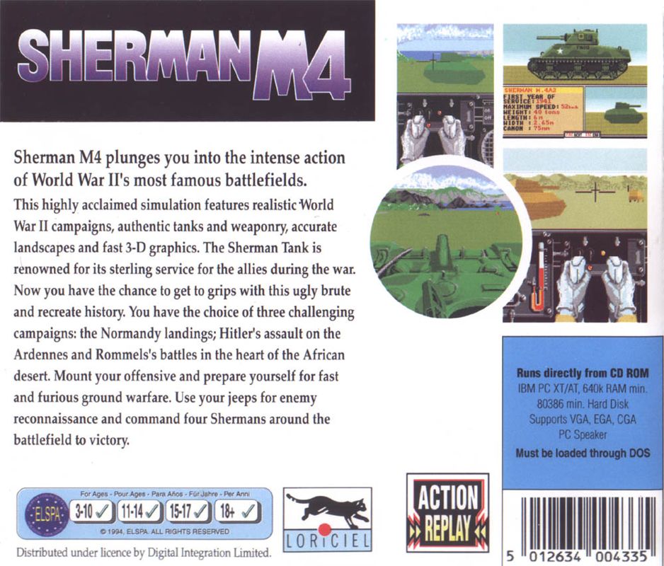 Back Cover for Sherman M4 (DOS) (Action Replay Release)