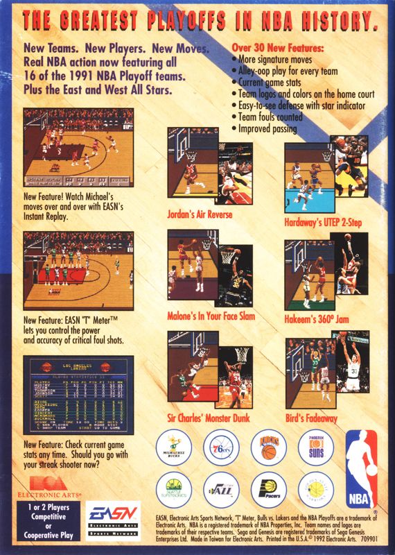 Back Cover for Bulls vs. Lakers and the NBA Playoffs (Genesis)