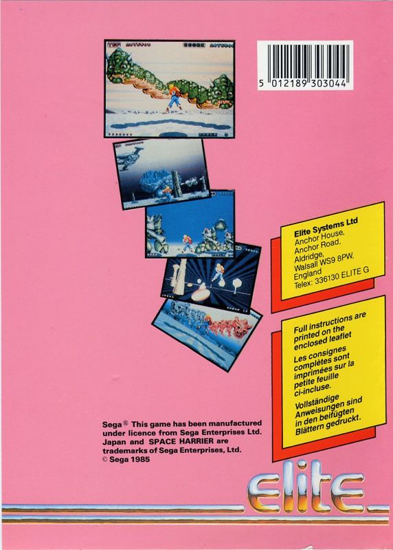 Back Cover for Space Harrier (Commodore 64) (Plastic Folder)