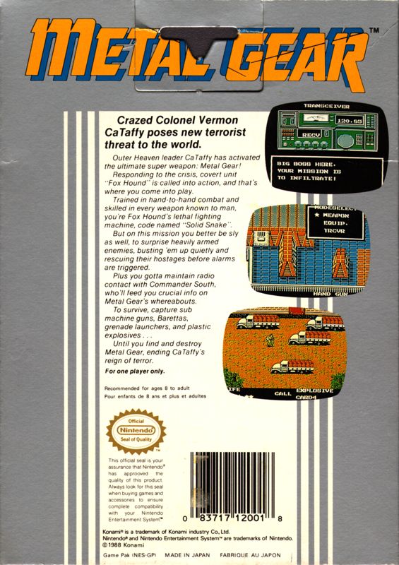 Back Cover for Metal Gear (NES)