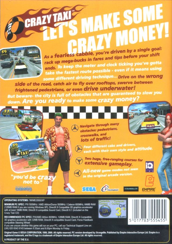 Back Cover for Crazy Taxi (Windows)