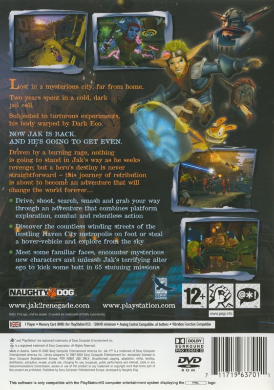 Back Cover for Jak II (PlayStation 2)