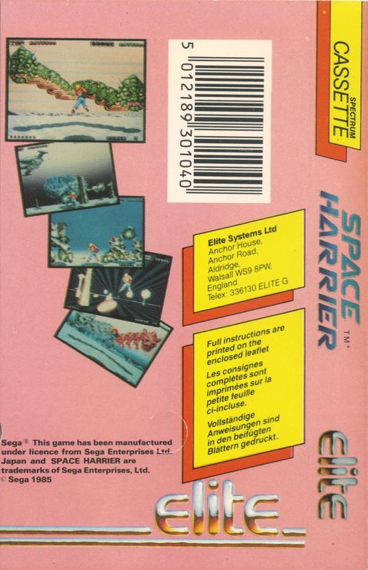 Back Cover for Space Harrier (ZX Spectrum) (Budget re-release)