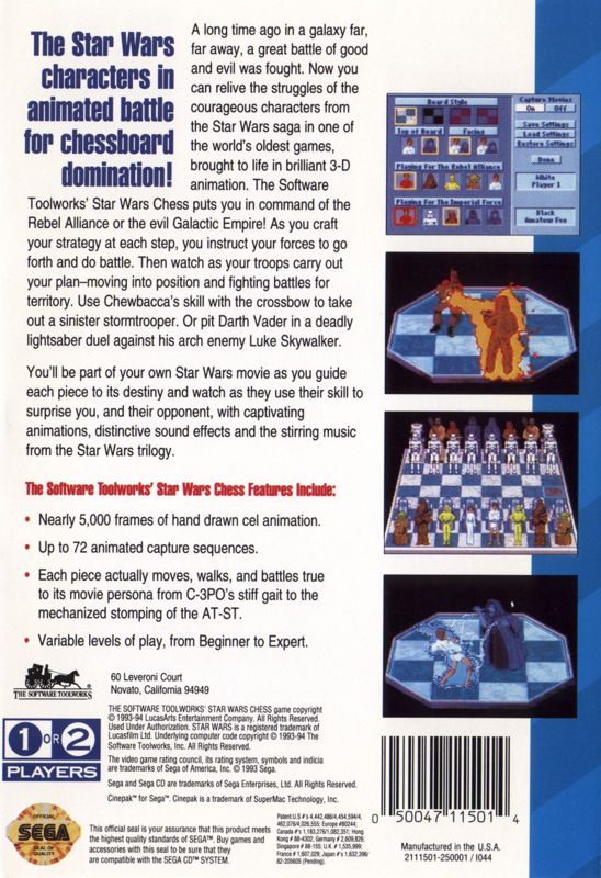 Back Cover for The Software Toolworks' Star Wars Chess (SEGA CD)