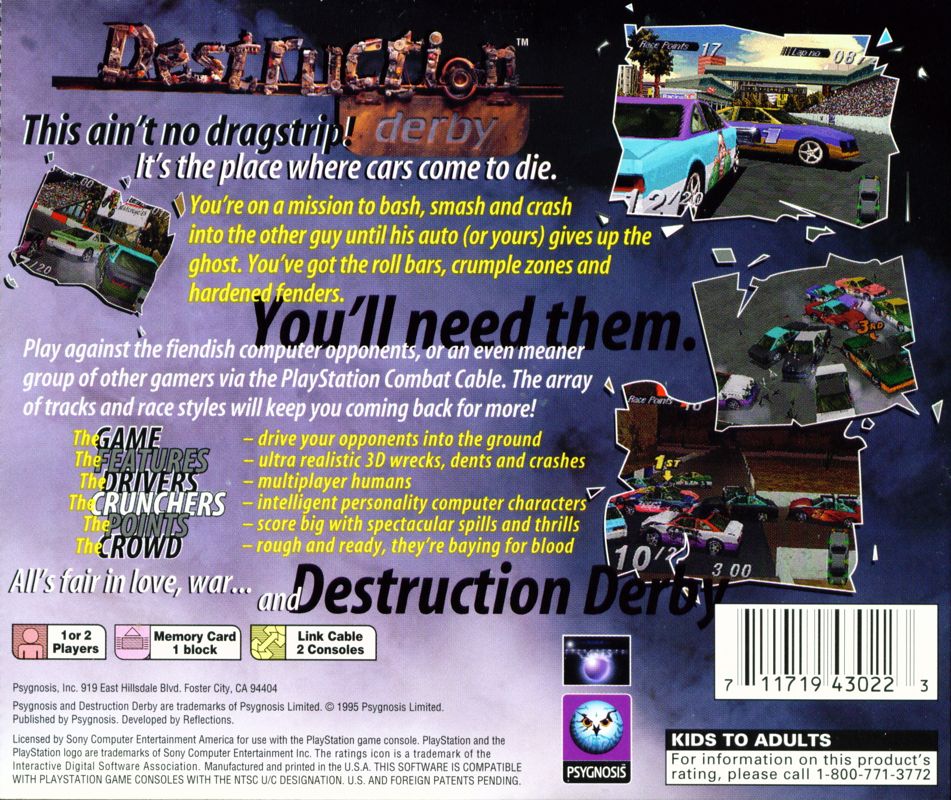 Back Cover for Destruction Derby (PlayStation)