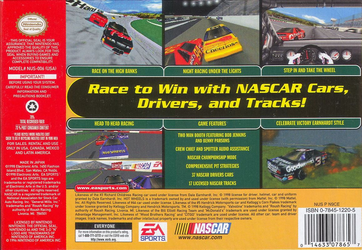Back Cover for NASCAR 99 (Nintendo 64)