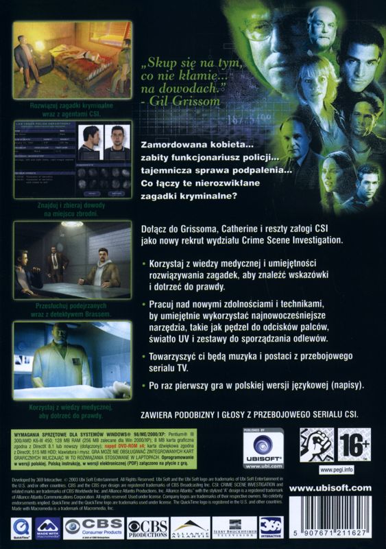 Back Cover for CSI: Crime Scene Investigation (Windows)