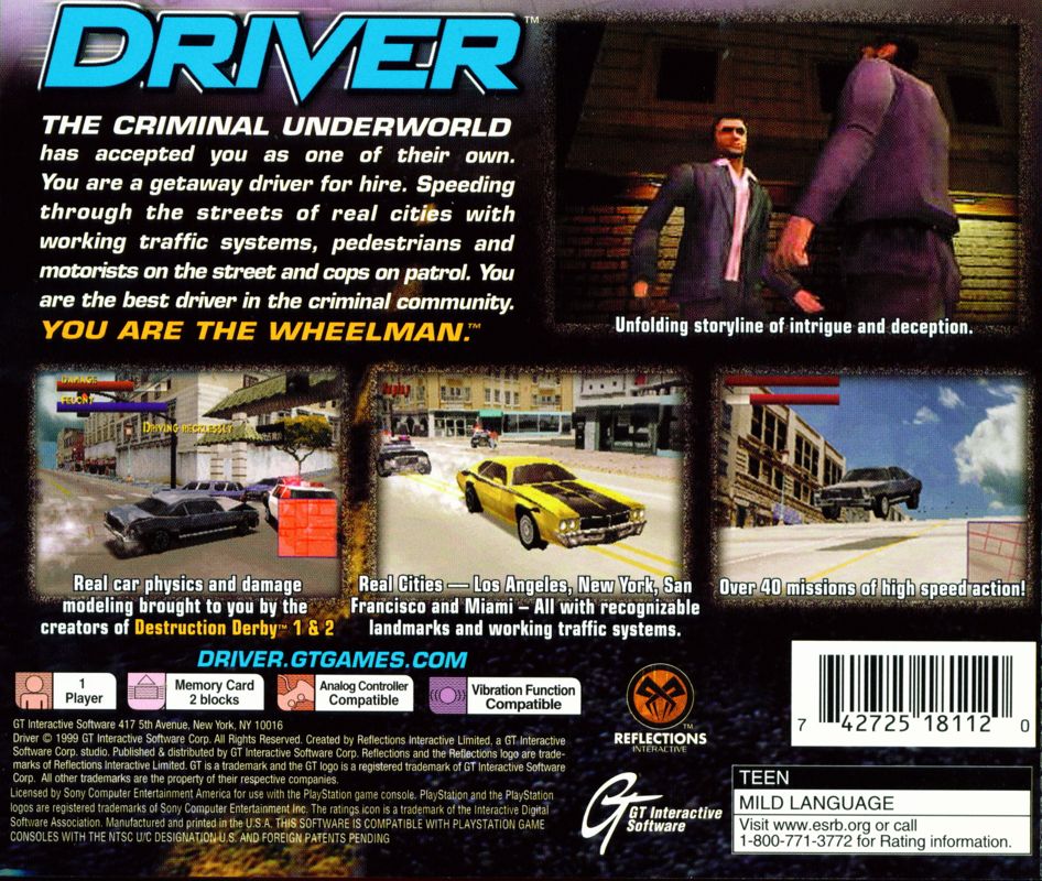 Back Cover for Driver (PlayStation) (Greatest Hits release)