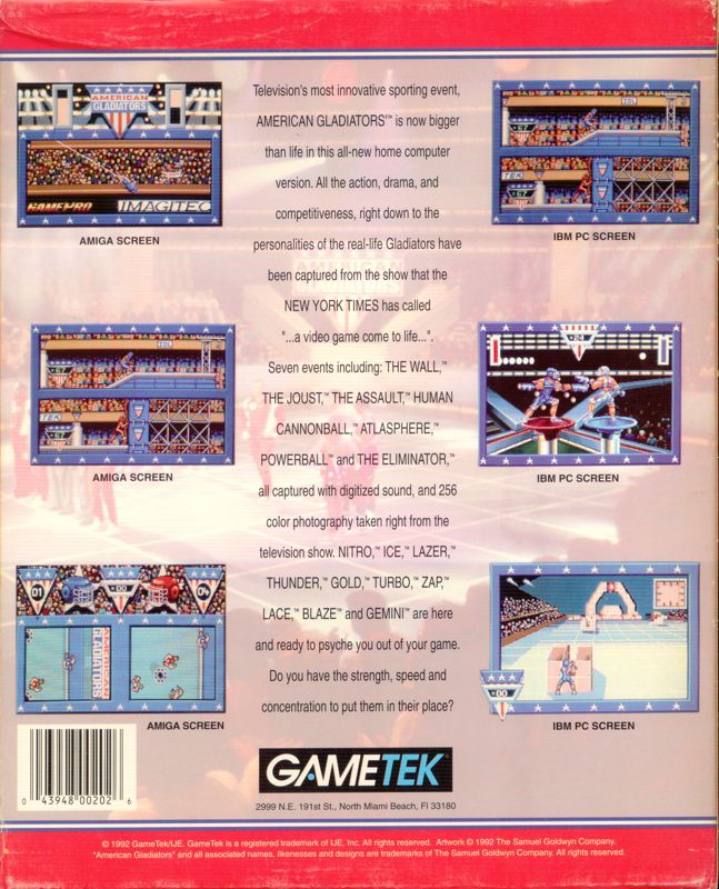 Back Cover for American Gladiators (DOS)