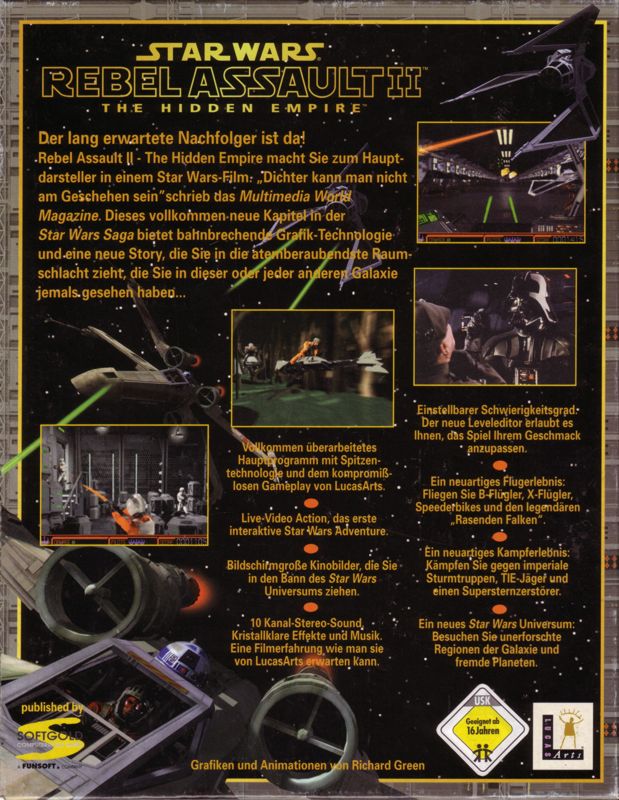 Back Cover for Star Wars: Rebel Assault II - The Hidden Empire (DOS and Windows) (1st German release (Game=English/Manuals=German))